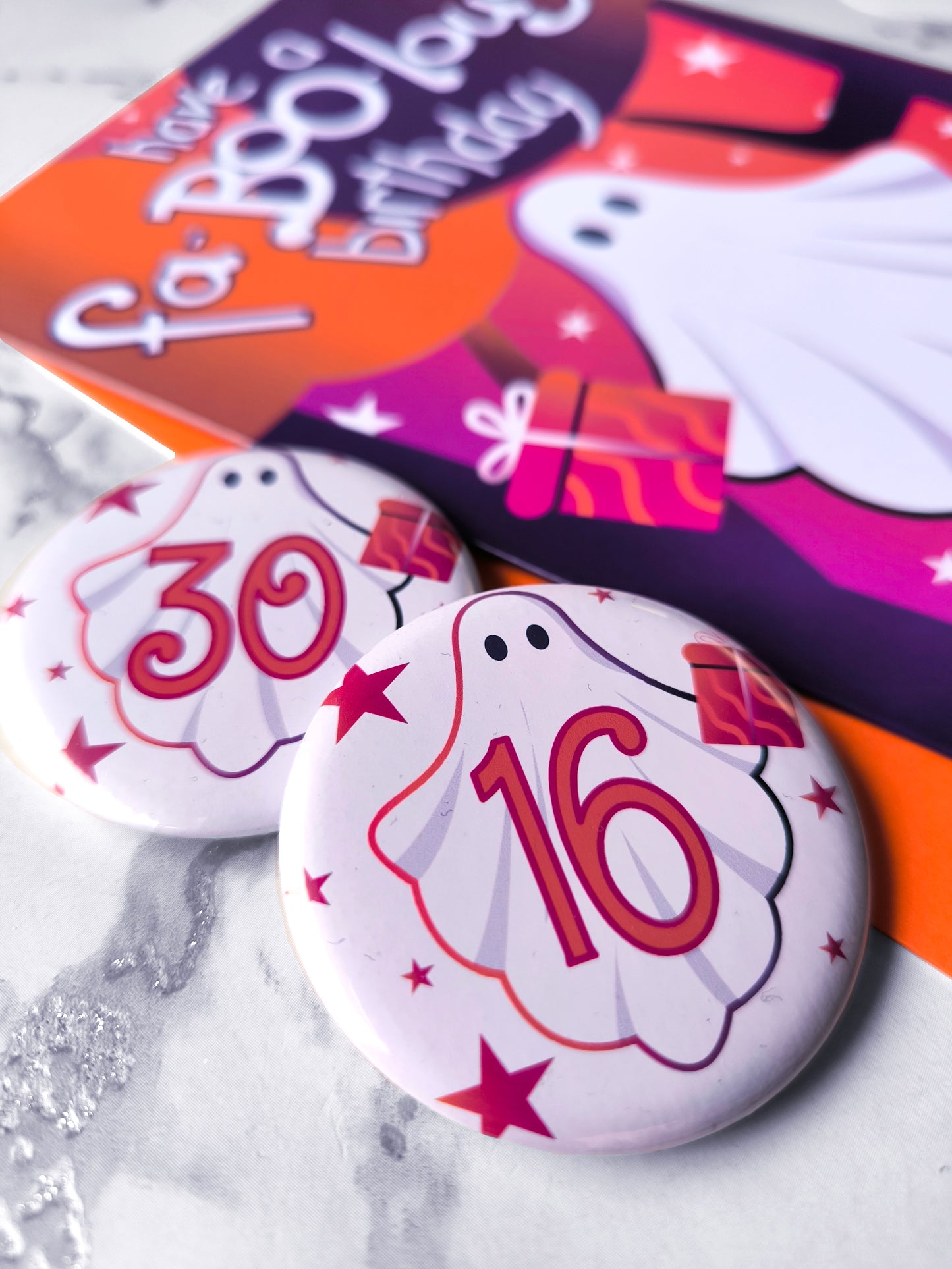 Fa-BOO-lous Ghost Birthday Card & Badge