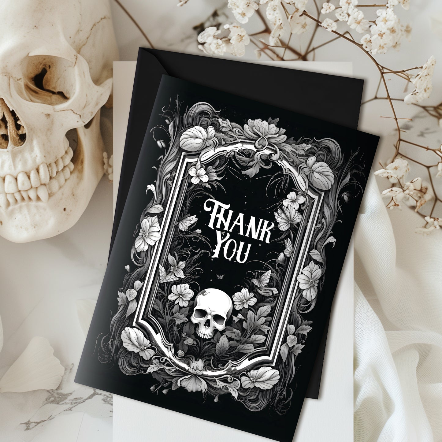 Floral Skull Thank You Card