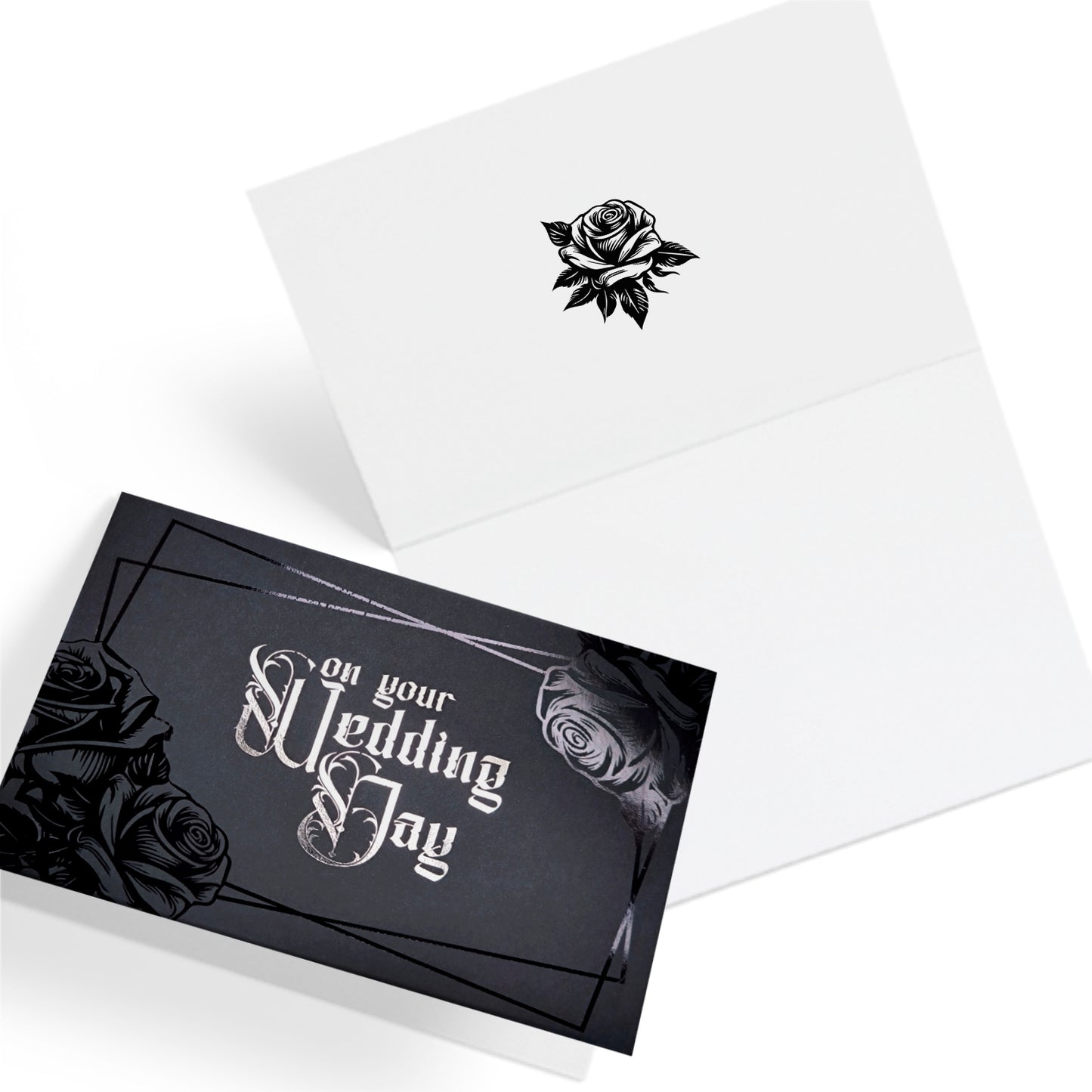Schwarze Hochzeitskarte mit Rosenfolie