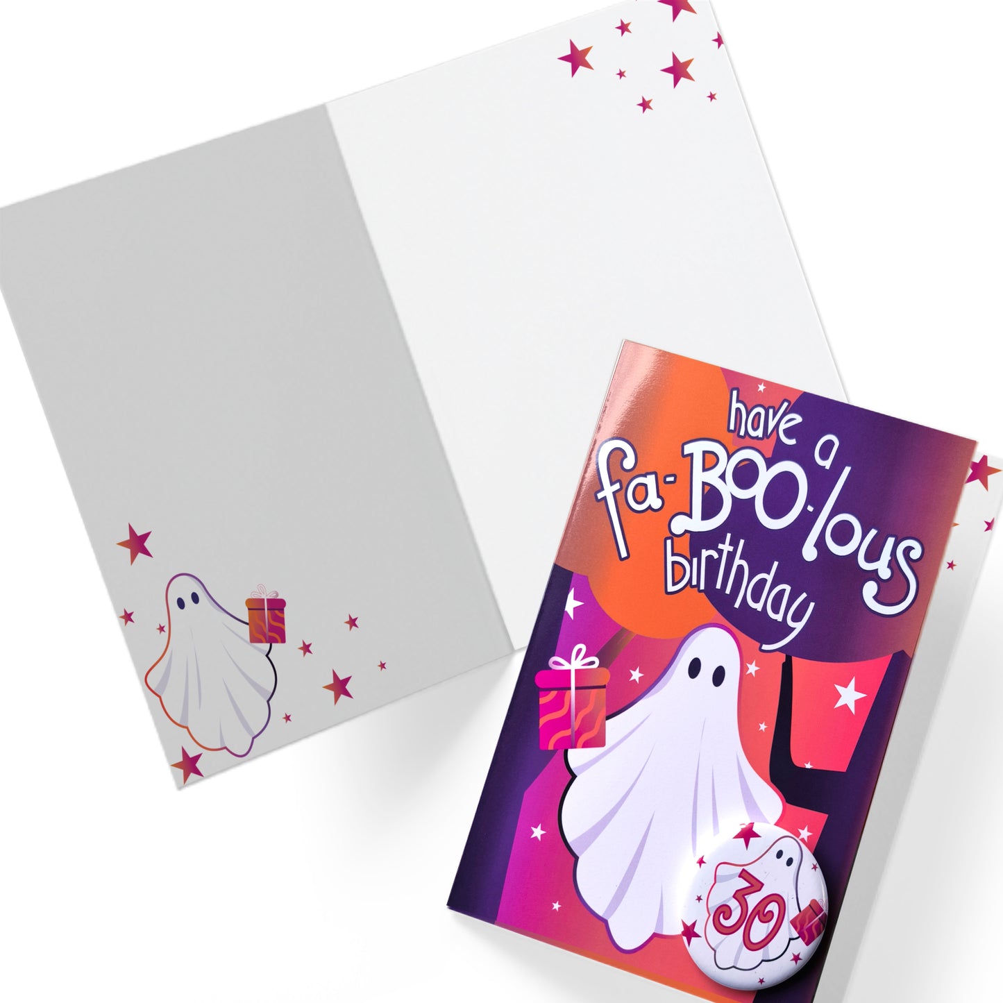 Fa-BOO-lous Ghost Birthday Card & Badge