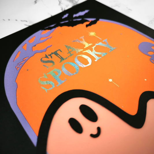 Stay Spooky Ghost Papercut Handmade Wall Art