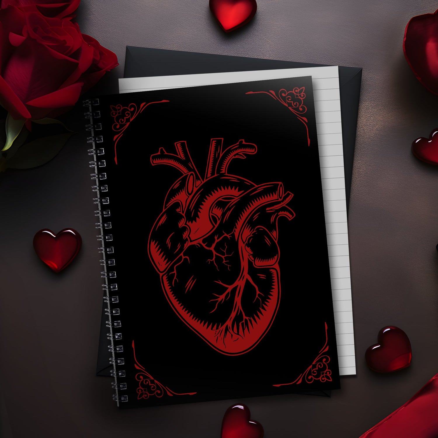 A collection of gothic notebooks and planners with spooky designs, ghost motifs, mystical themes, and alternative stationery for dark-hearted organisers.