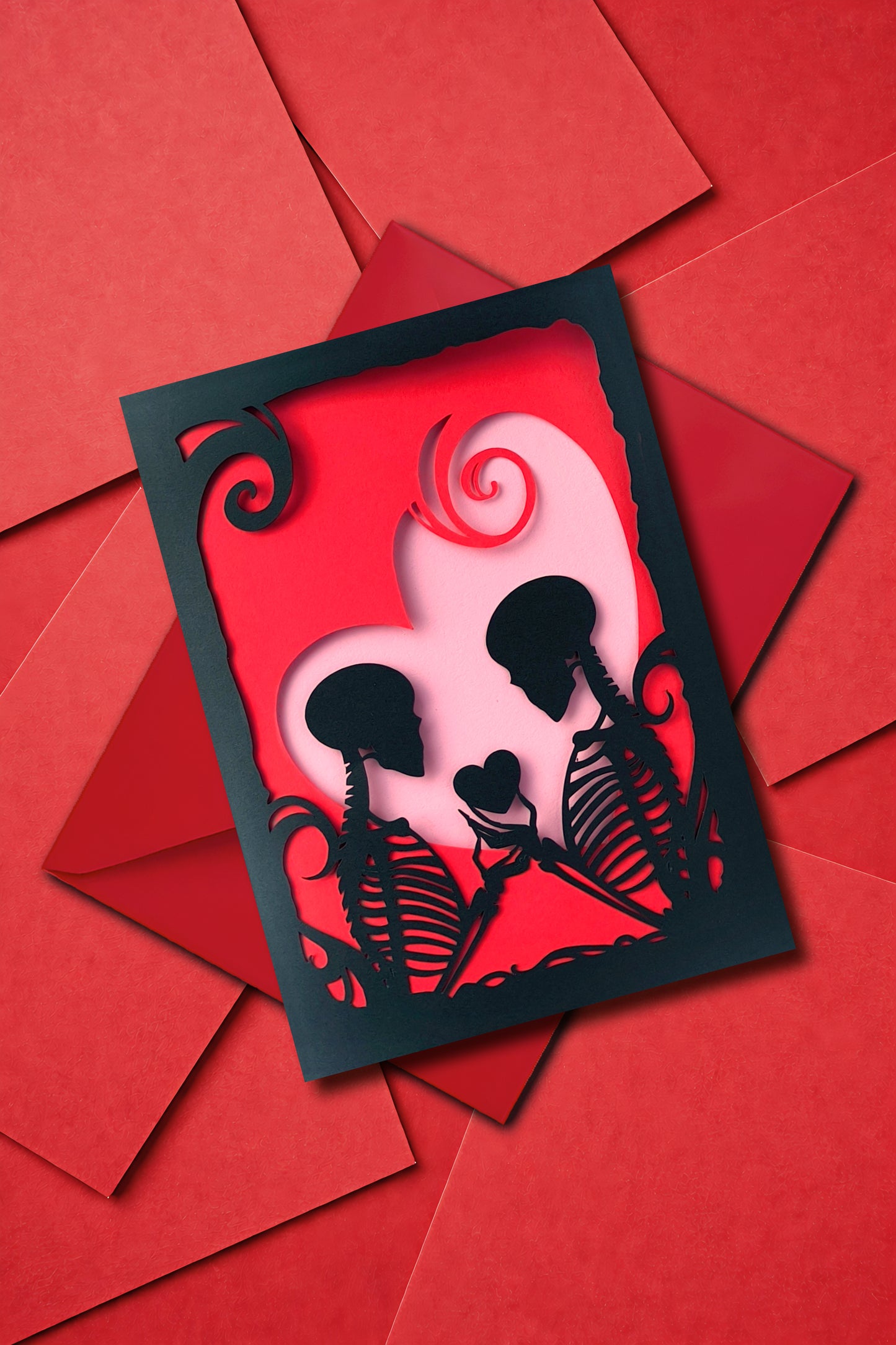 Skeleton Papercut Love Card - Handmade