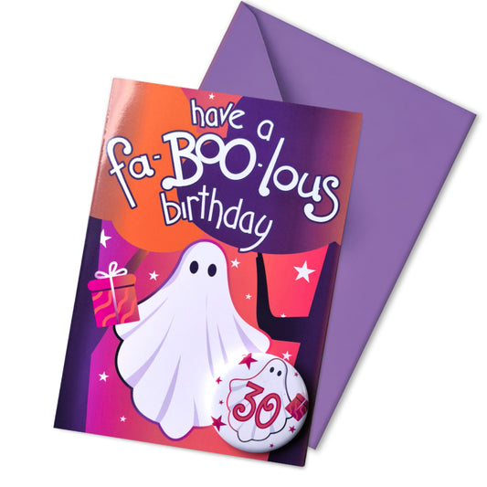 Fa-BOO-lous Ghost Birthday Card & Badge