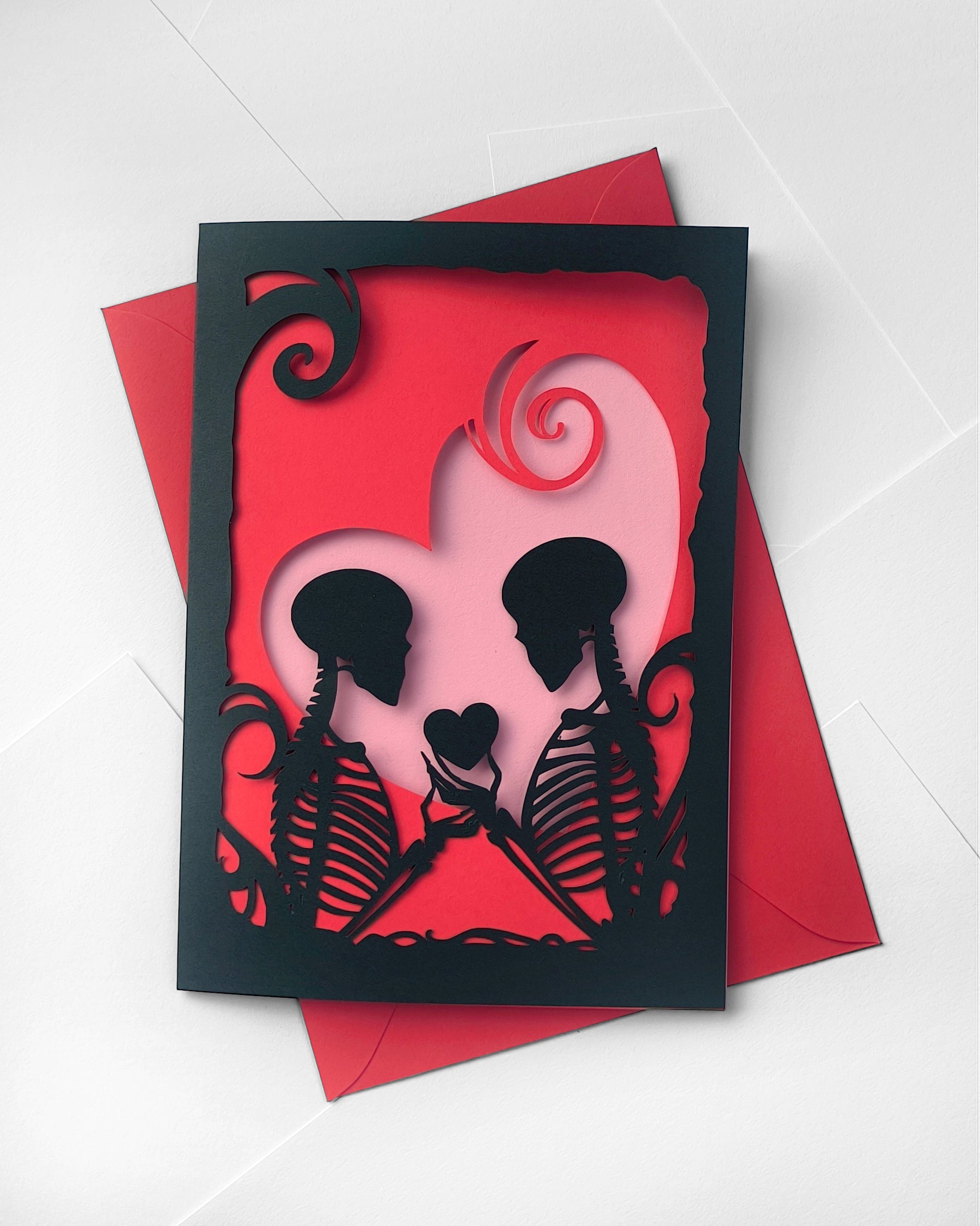 Skeleton Papercut Love Card - Handmade