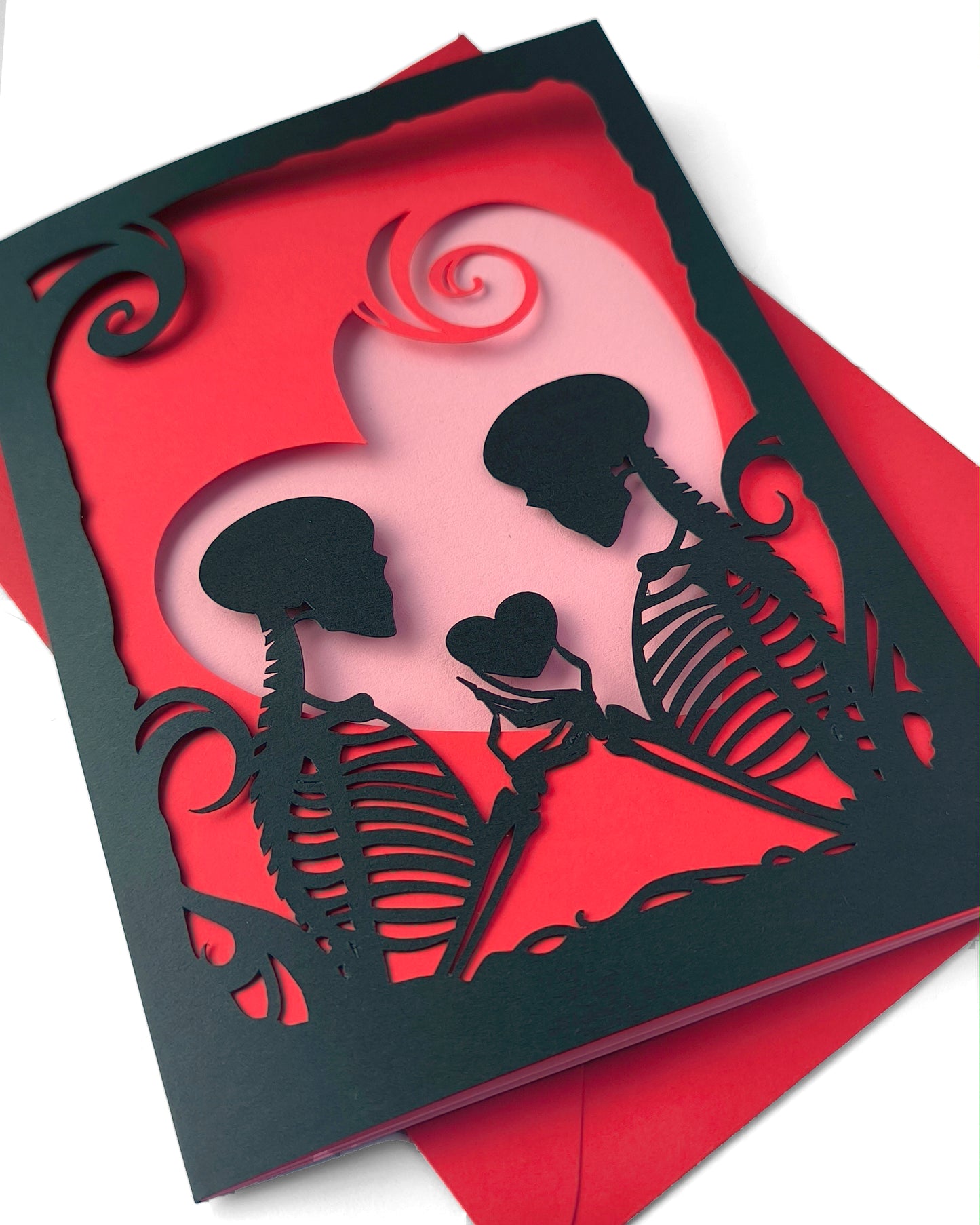 Skeleton Papercut Love Card - Handmade