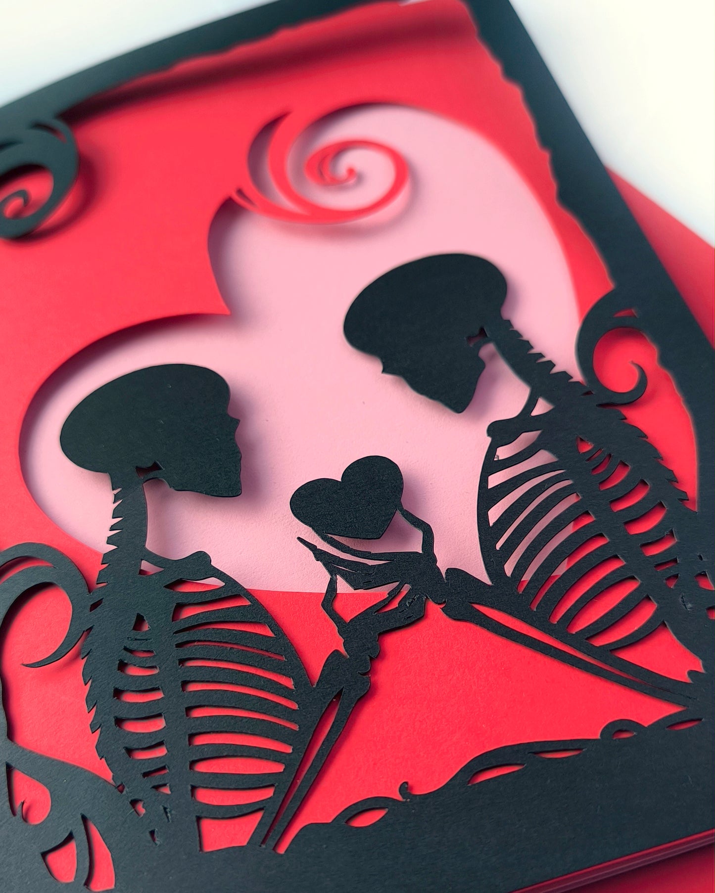 Skeleton Papercut Love Card - Handmade