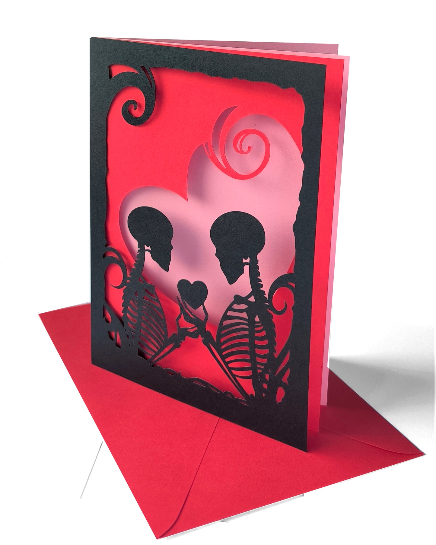 Skeleton Papercut Love Card - Handmade