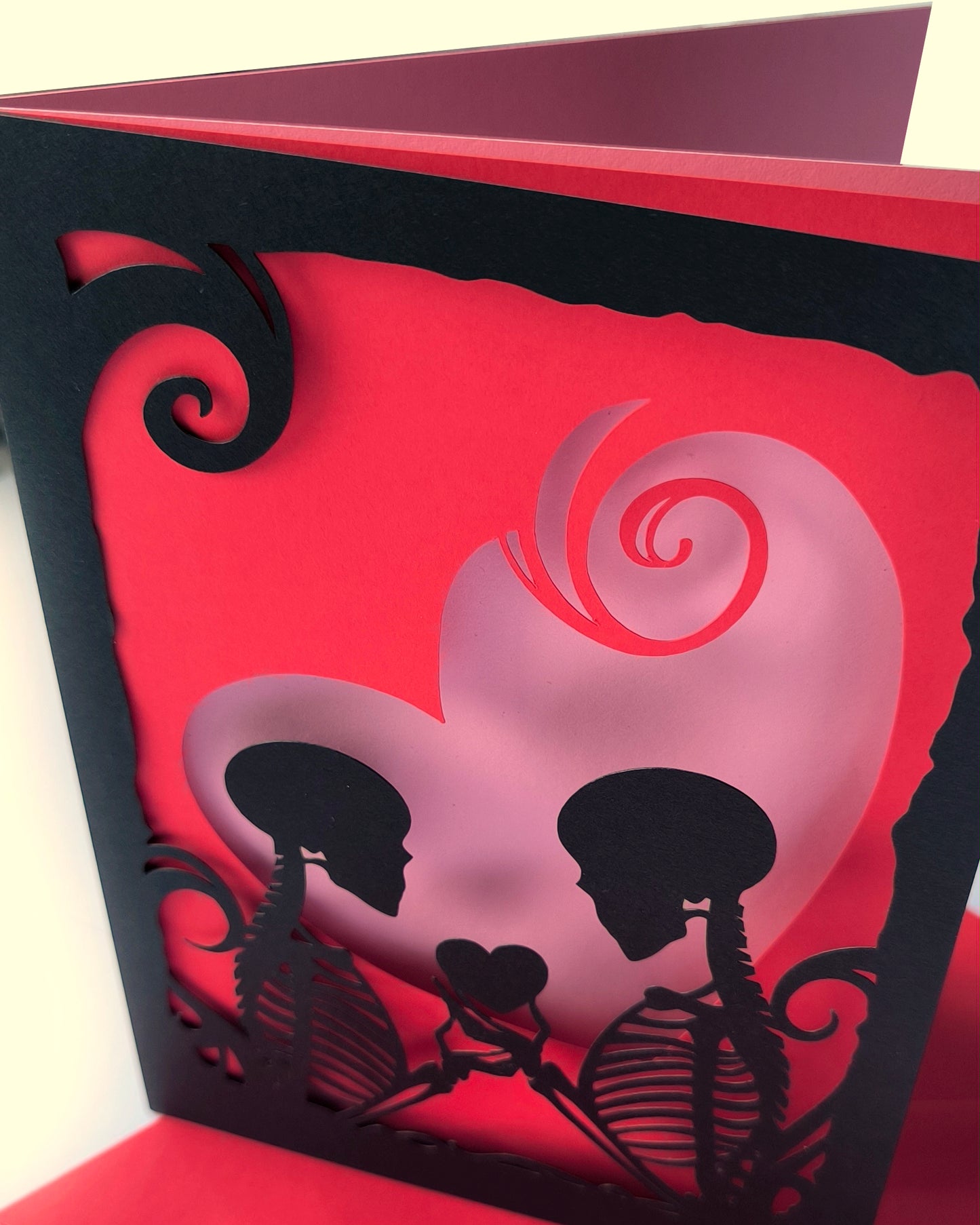 Skeleton Papercut Love Card - Handmade