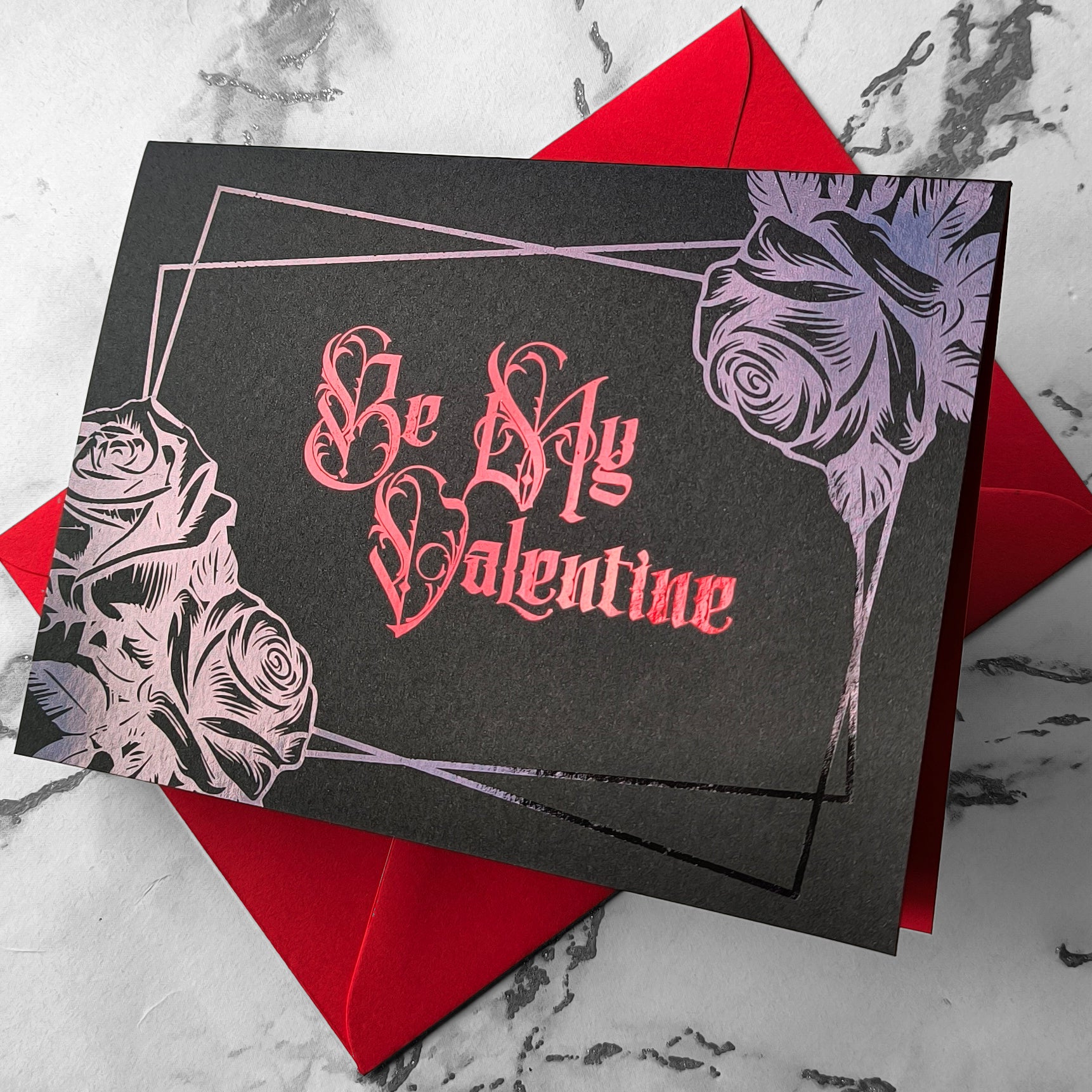 Be My Valentine: Foiled Black Rose Card
