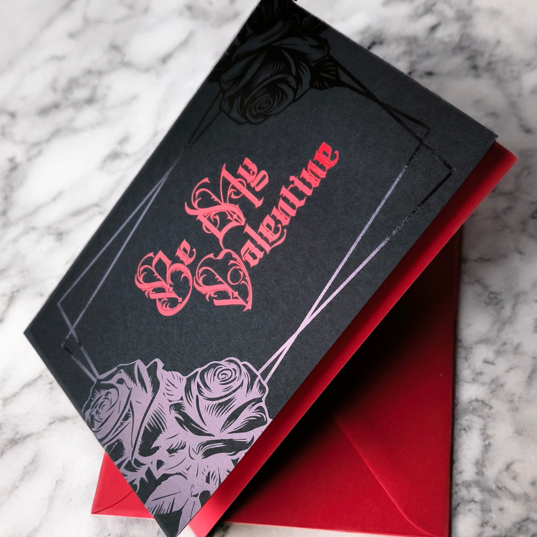 Be My Valentine: Foiled Black Rose Card