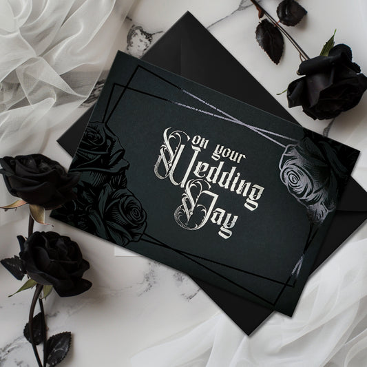Black Rose Foil Wedding Card